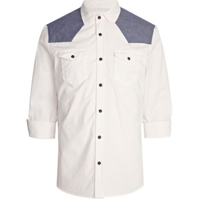 White contrast panel western shirt