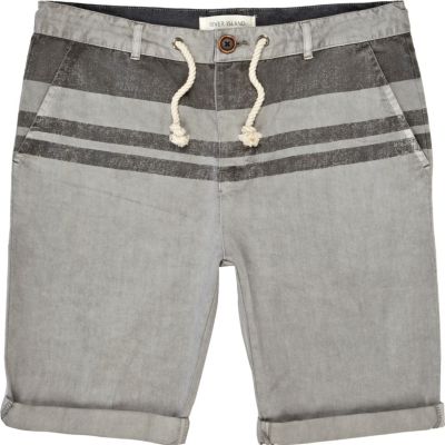 Grey colour block stripe turn up shorts