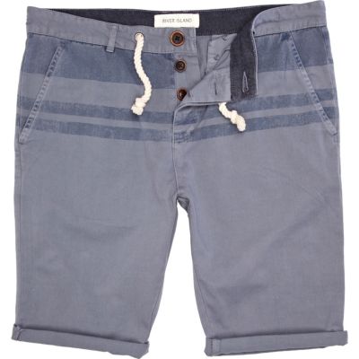 Blue placement stripe turn up shorts