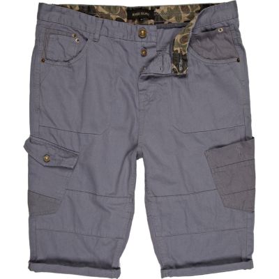 Blue utility pocket turn up long shorts