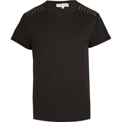 Black stud shoulder t-shirt