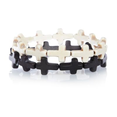Black and white cross bead bracelet pack