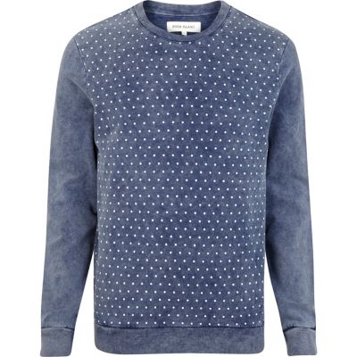 Navy acid wash polka dot front sweatshirt