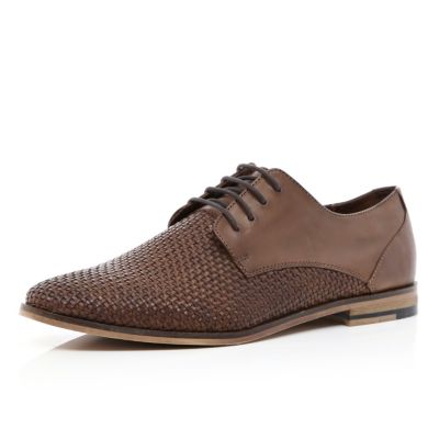 Brown woven panel formal lace up shoes