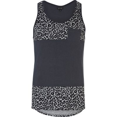 Grey leopard print colour block vest