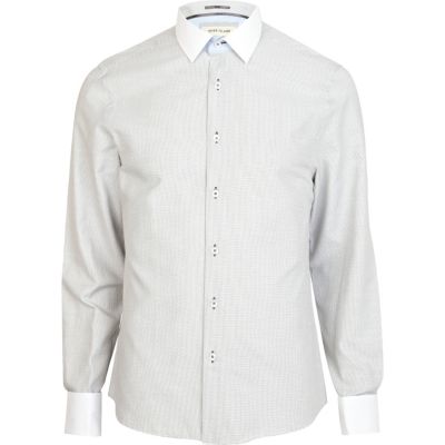 Grey square print irregular button shirt