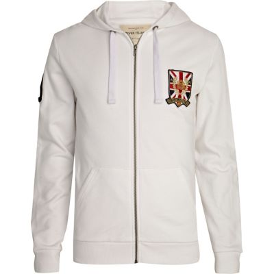 White varsity badge hoodie