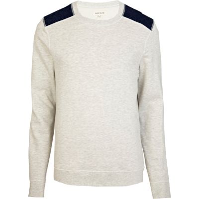 Ecru quilted denim shoulder patch sweatshirt