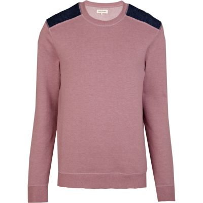 Red quilted denim shoulder patch sweatshirt