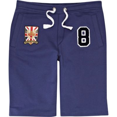 Blue varsity badge shorts
