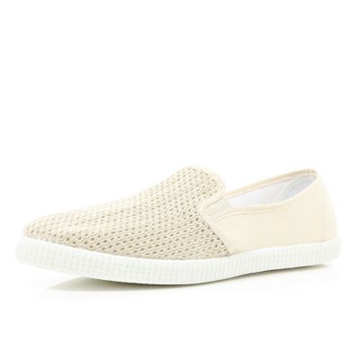 Ecru mesh panel slip on plimsolls