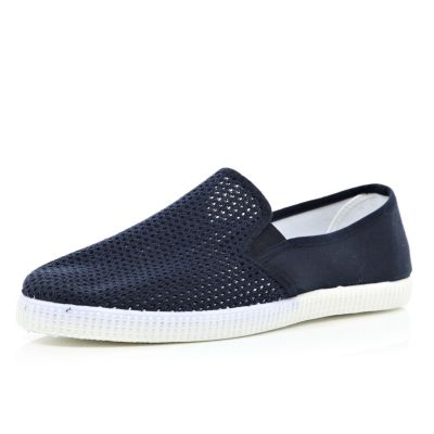 Blue mesh contrast panel slip on plimsolls