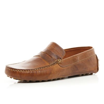 Brown slip on loafers