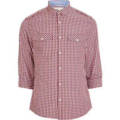 Red gingham mini collar military shirt