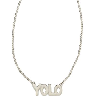 Silver tone YOLO necklace
