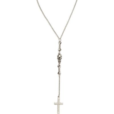 Silver tone skull and cross bones neck chain
