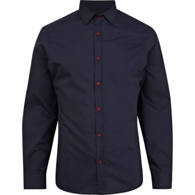 Navy contrast button poplin shirt