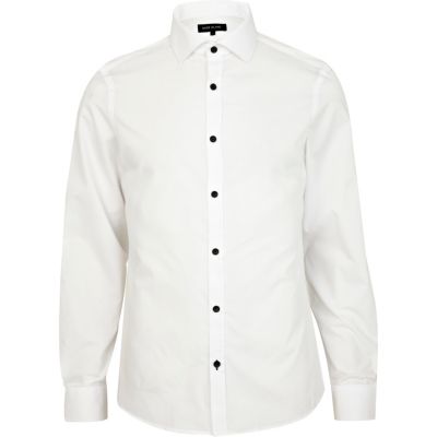 White contrast button poplin shirt