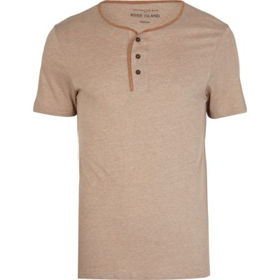 Brown contrast trim grandad t-shirt