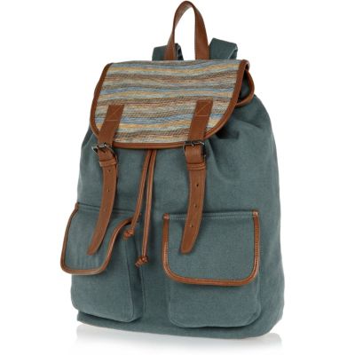 Green woven panel rucksack