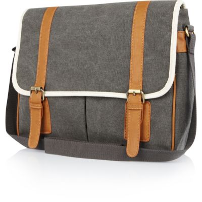 Grey canvas contrast trim satchel