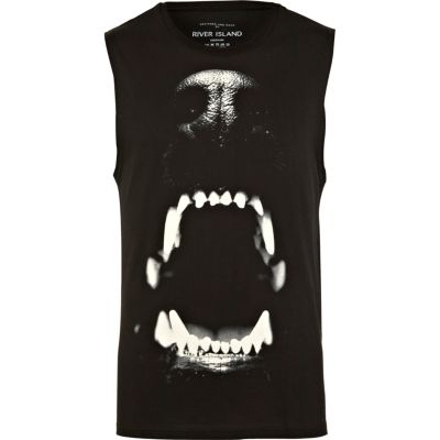 Black dog bite print tank top