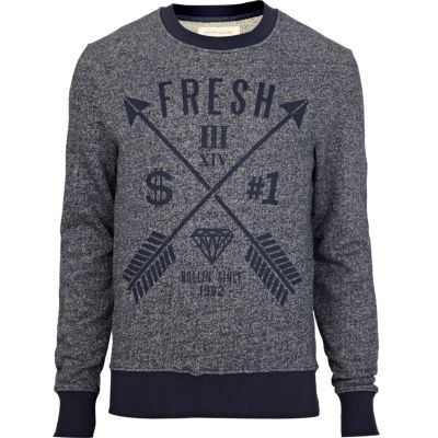 Navy fresh arrow print crew neck jumper