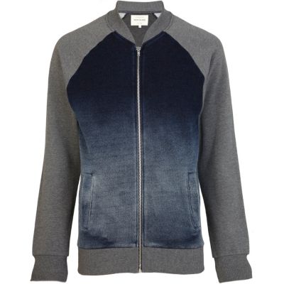 Navy sprayed colour block baseball jacket