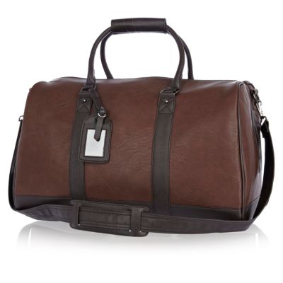 Brown contrast strap holdall 