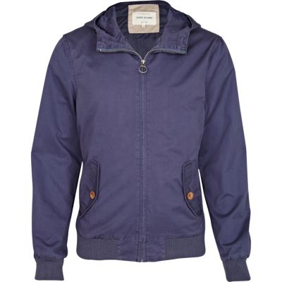 Blue hooded casual jacket
