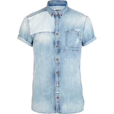 Light wash Holloway Road mixed denim shirt