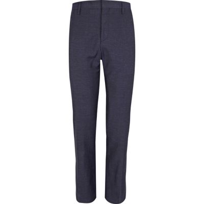 Blue linen slim suit trousers