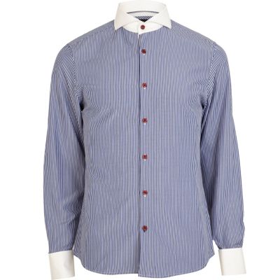 Navy stripe cut away collar shirt