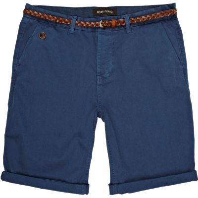 Blue belted roll up shorts