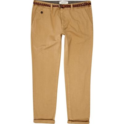Brown belted turn up slim chinos