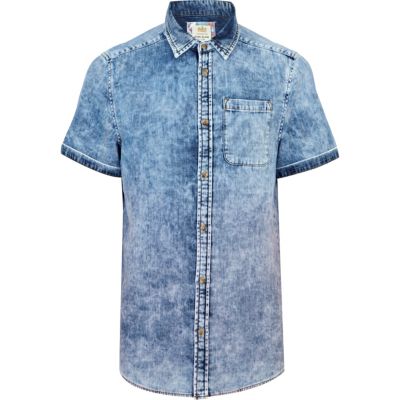 Blue dip dye acid wash denim shirt