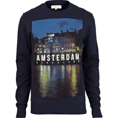 Navy Amsterdam photograph print sweatshirt