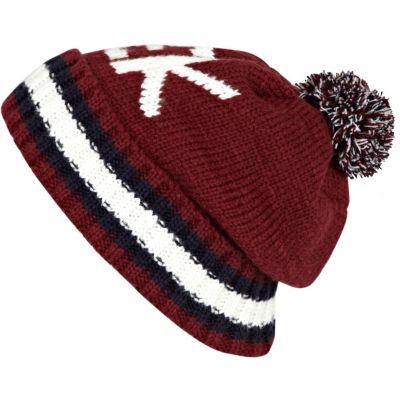 Red geek knitted beanie hat