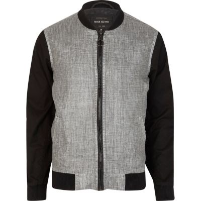 Black colour block casual bomber jacket