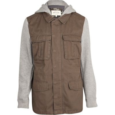 Khaki green jersey sleeve field jacket
