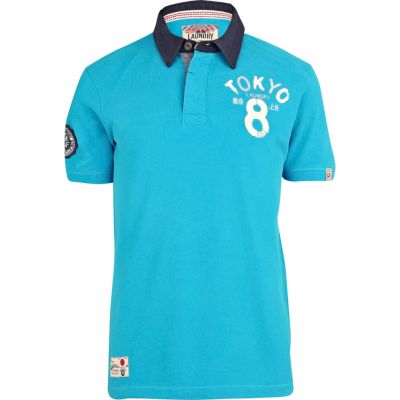 Turquoise Tokyo Laundry print polo shirt