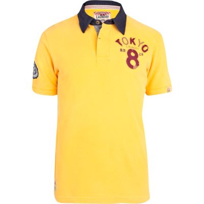 Yellow Tokyo Laundry print polo shirt