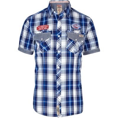 Blue Tokyo Laundry badge check shirt