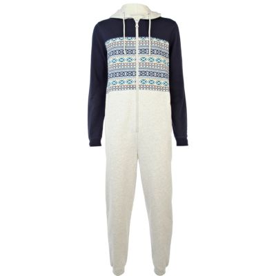 Blue aztec print colour block onesie