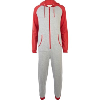 Red and grey colour block onesie