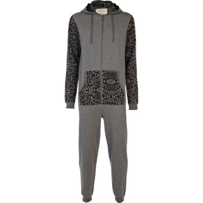 Grey geometric print colour block onesie