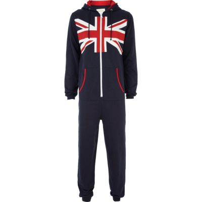 Red union jack print onesie