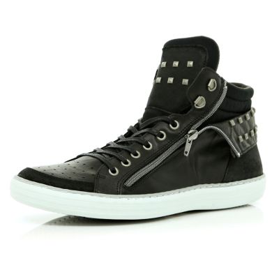 Black studded zip side high tops