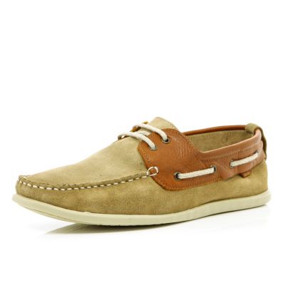Stone contrast panel lace up boat shoes