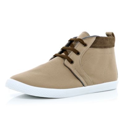 Stone contrast panel lace up mid tops